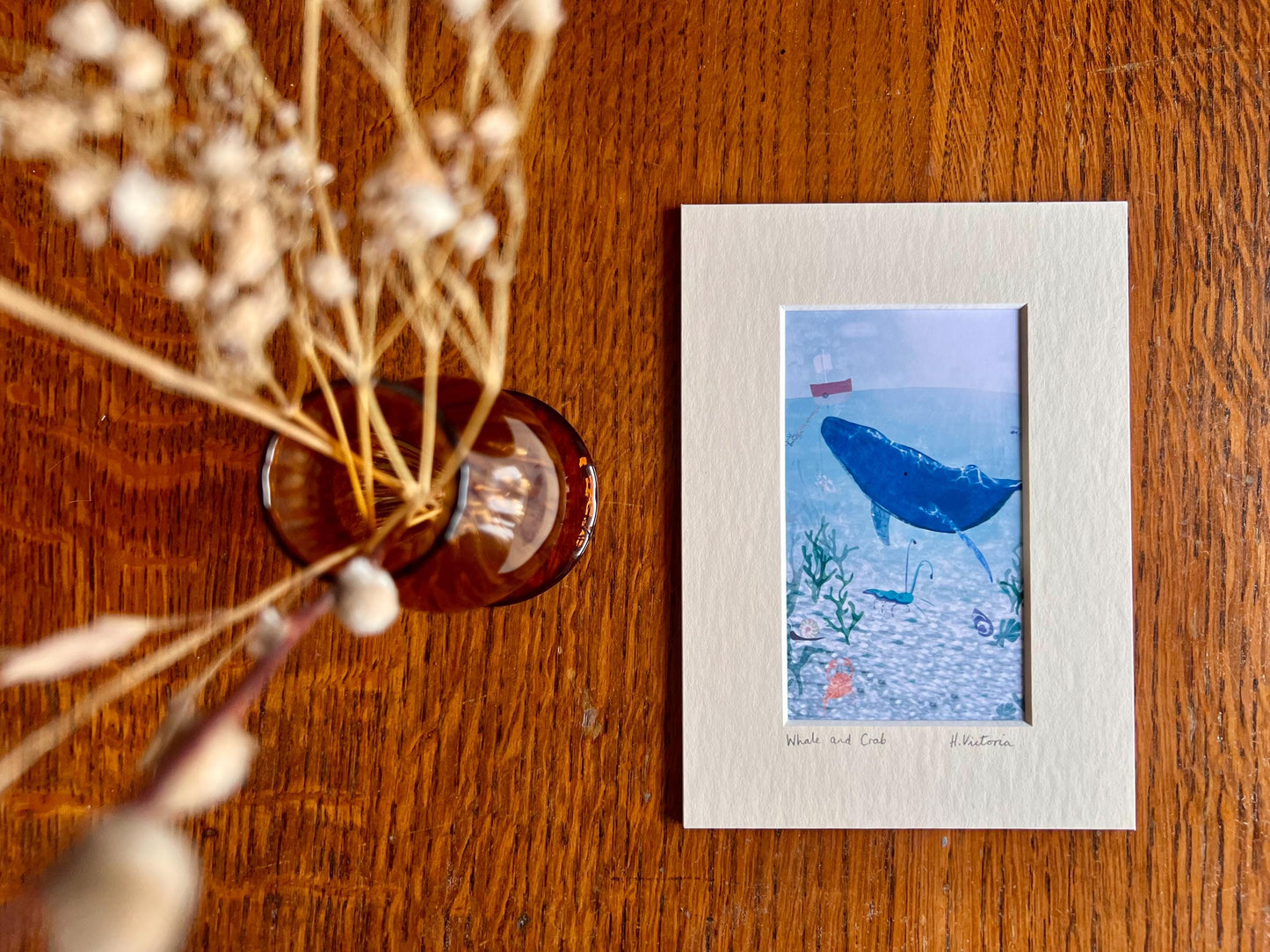 Whale and Lobster Coastal Art Print in Mount – Nautical Decor Home Accent