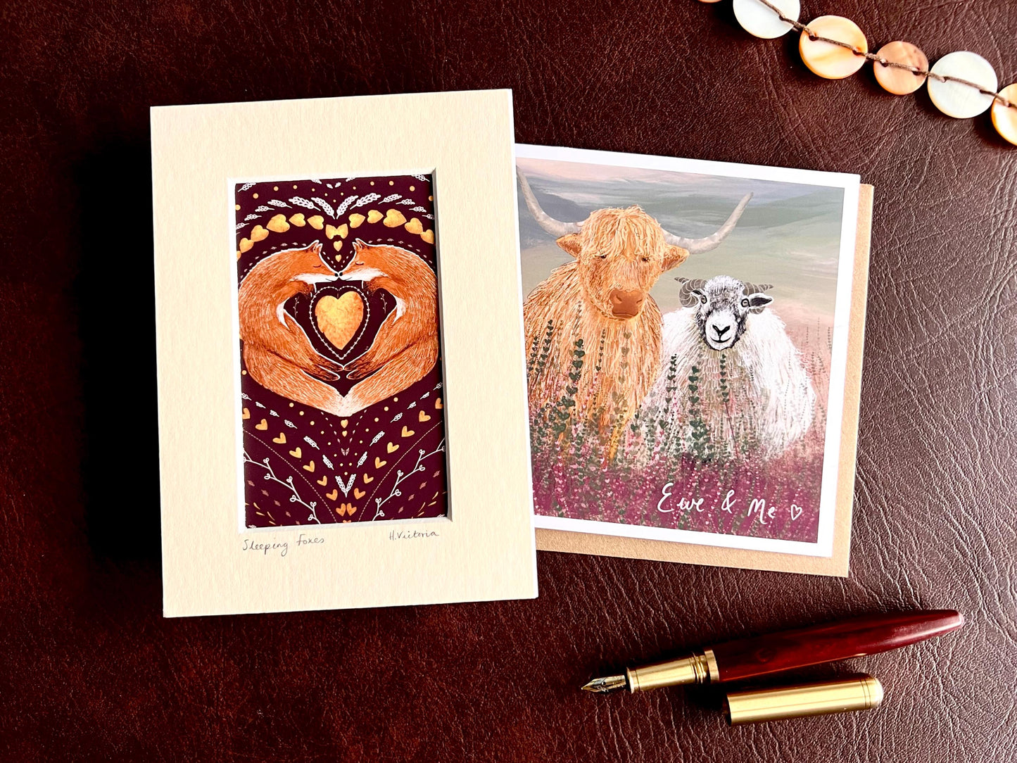 Sleeping Foxes Art Print & ‘Ewe & Me’ Highland Cow & Sheep Card – Playful Woodland and Farm Animal Gift Set