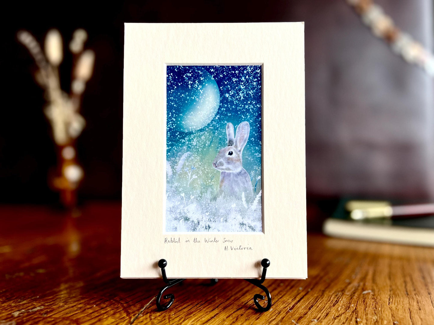 Small Rabbit Art Print – Illustrated Picture in a 5”x7” Mount | Rustic Home Decor / Small Art Gift