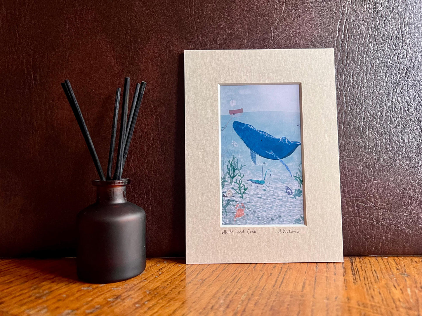 Whale and Lobster Coastal Art Print in Mount – Nautical Decor Home Accent