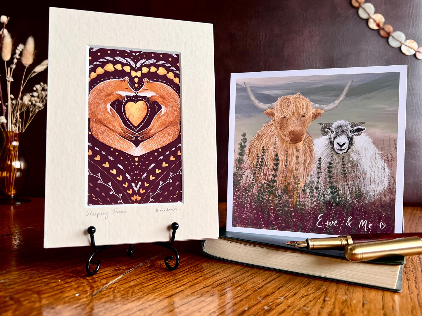 Sleeping Foxes Art Print & ‘Ewe & Me’ Highland Cow & Sheep Card – Playful Woodland and Farm Animal Gift Set