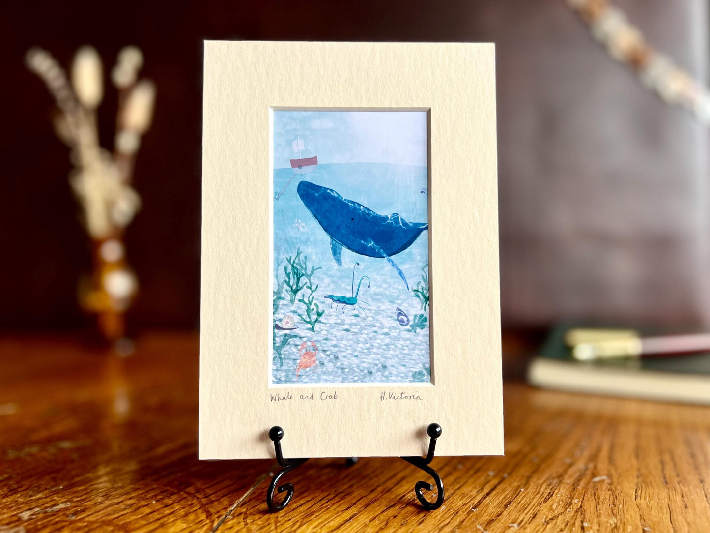 Whale and Lobster Coastal Art Print in Mount – Nautical Decor Home Accent