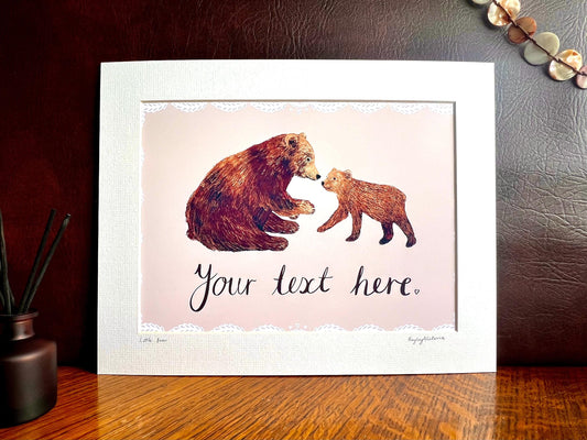 Personalised Bear Family Art Print – Custom Name or Date, Nursery Wall Art