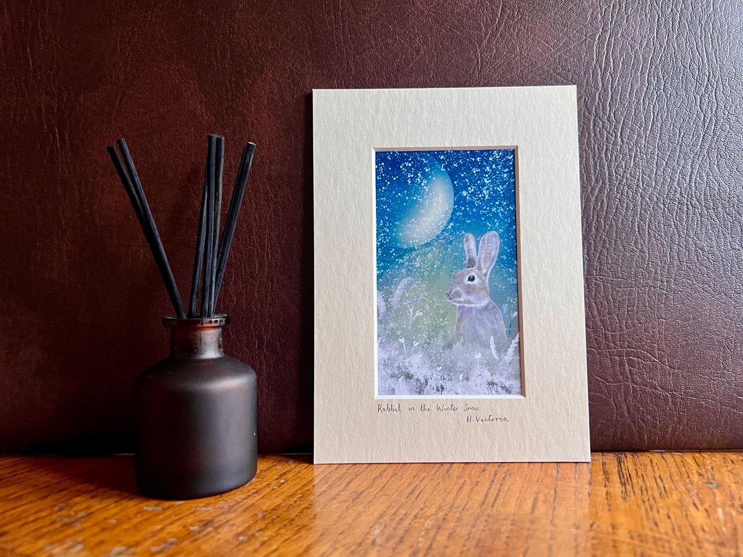Small Rabbit Art Print – Illustrated Picture in a 5”x7” Mount | Rustic Home Decor / Small Art Gift