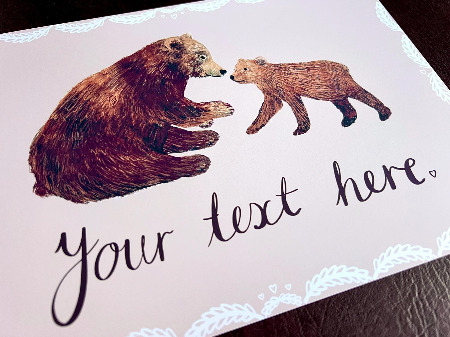 Personalised Bear Family Art Print – Custom Name or Date, Nursery Wall Art