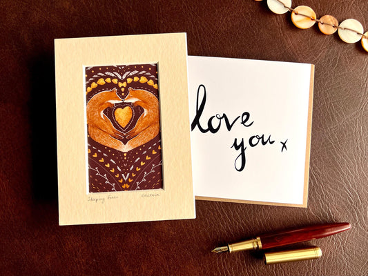 Sleeping Foxes Art Print & Minimalist ‘Love You’ Card – Modern Woodland Gift Set for Couples