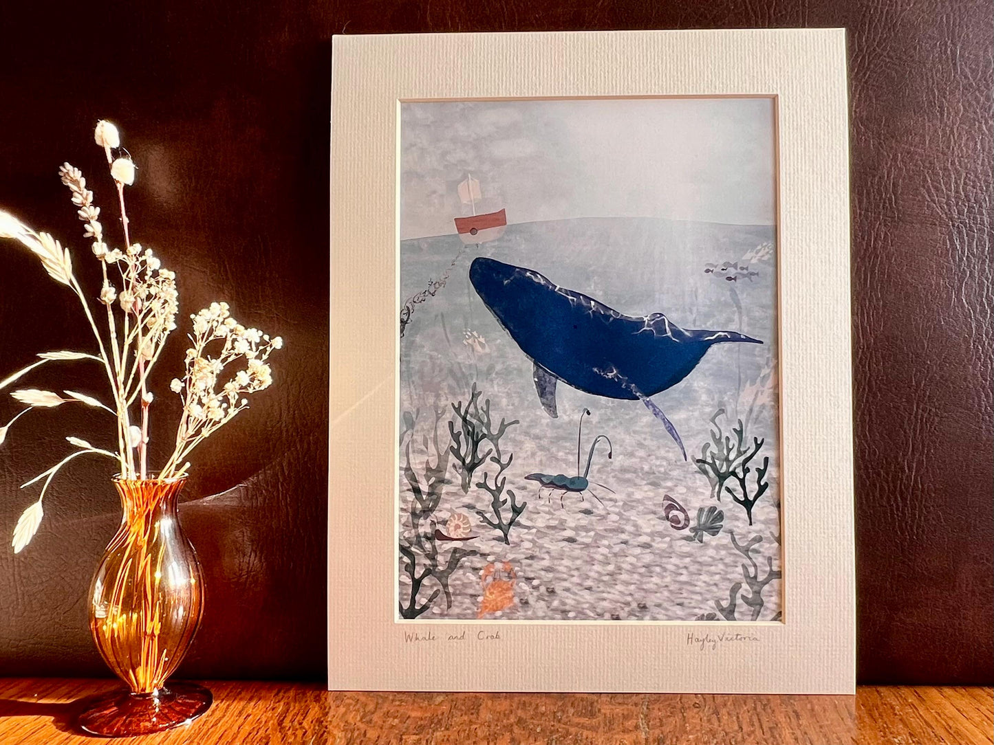 Under the Sea Art Print – Blue Whale, Lobster & Crab Illustration – Coastal Wall Art for Nautical or Beach Decor