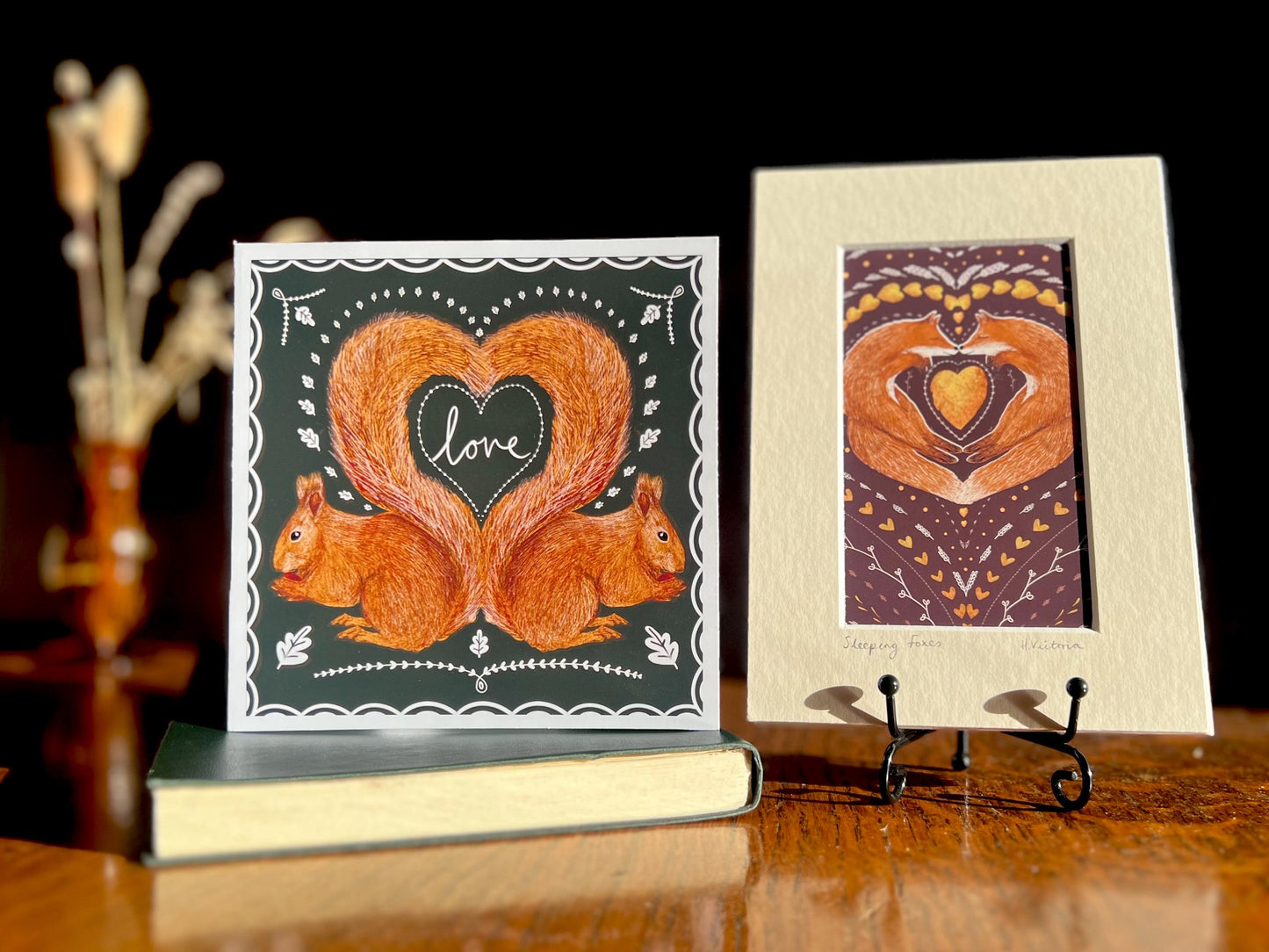 Sleeping Foxes Art Print & Red Squirrels ‘Love’ Card – Unique Woodland Gift Set for Partner