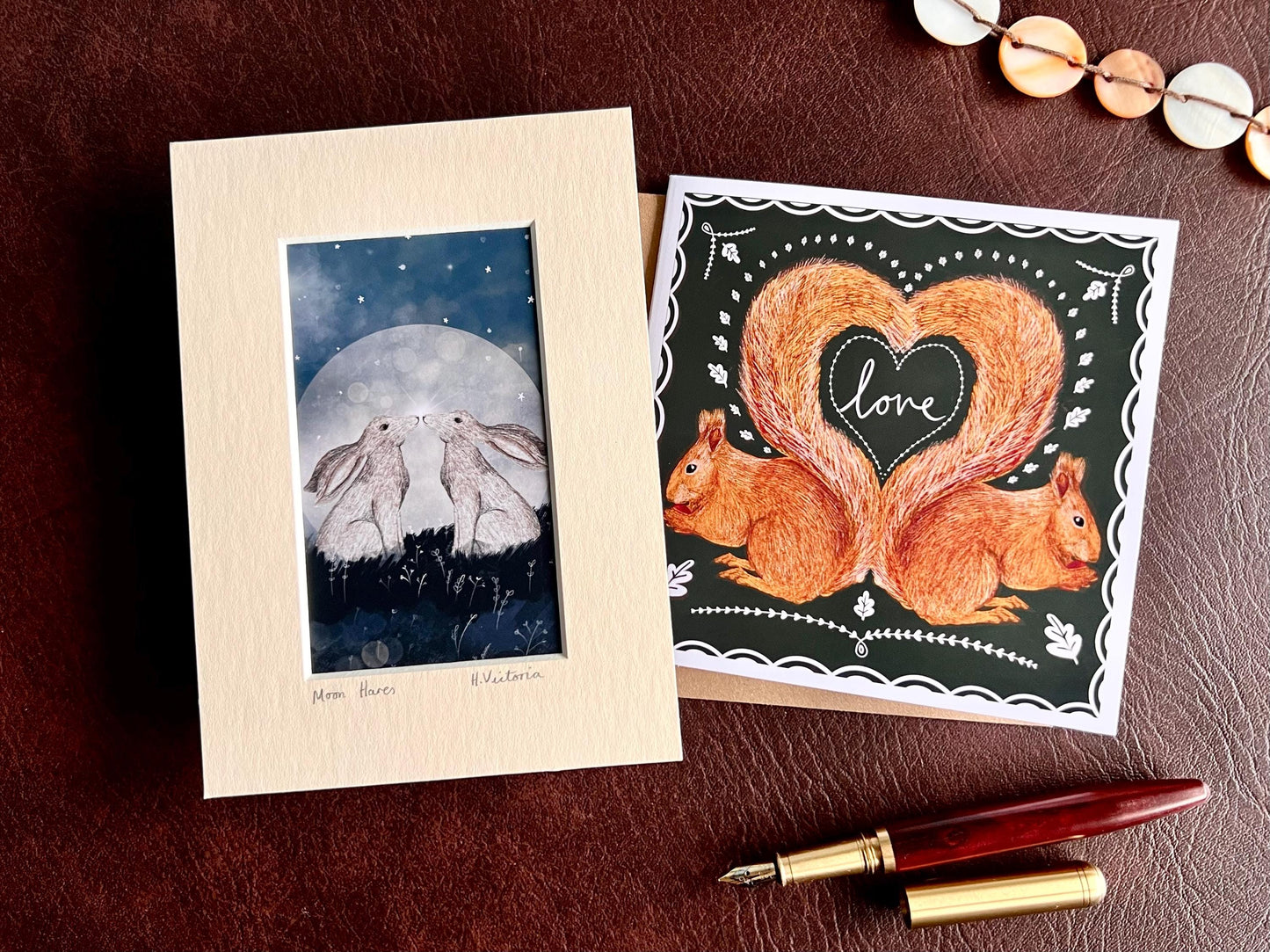 Moon Hares Art Print & Red Squirrels ‘Love’ Card – Unique Woodland Animal Gift Set for Partner