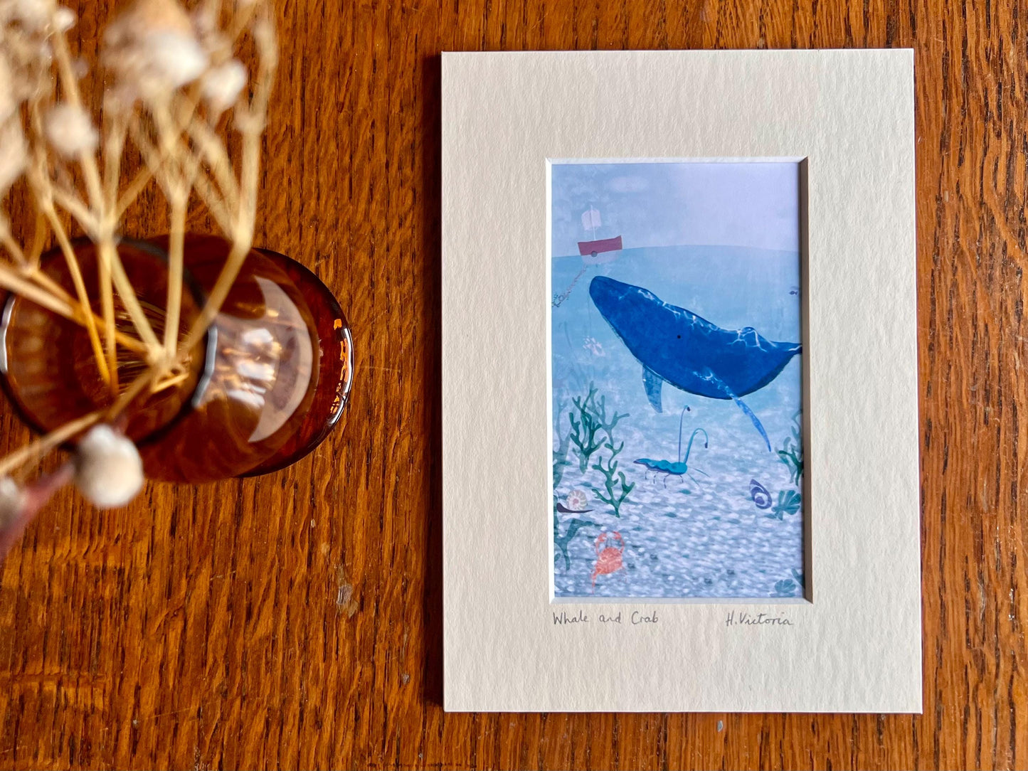 Whale and Lobster Coastal Art Print in Mount – Nautical Decor Home Accent