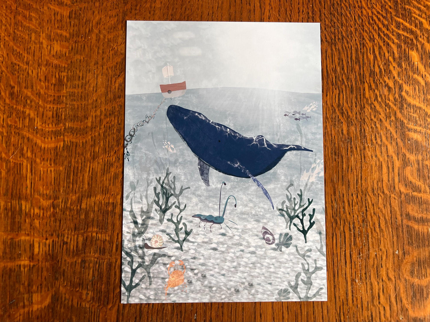 Under the Sea Art Print – Blue Whale, Lobster & Crab Illustration – Coastal Wall Art for Nautical or Beach Decor