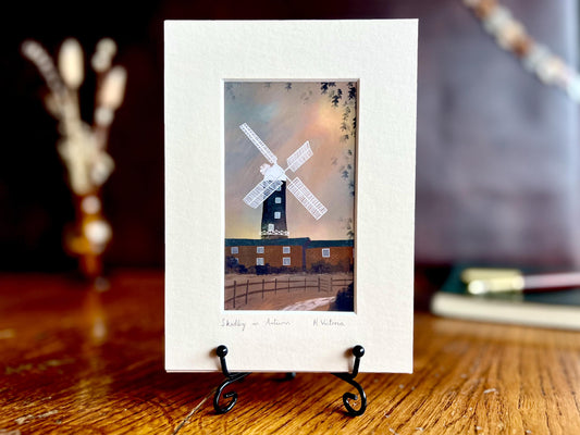 Skidby Windmill Art Print – Small Home Accent with Autumn Sunset Illustration