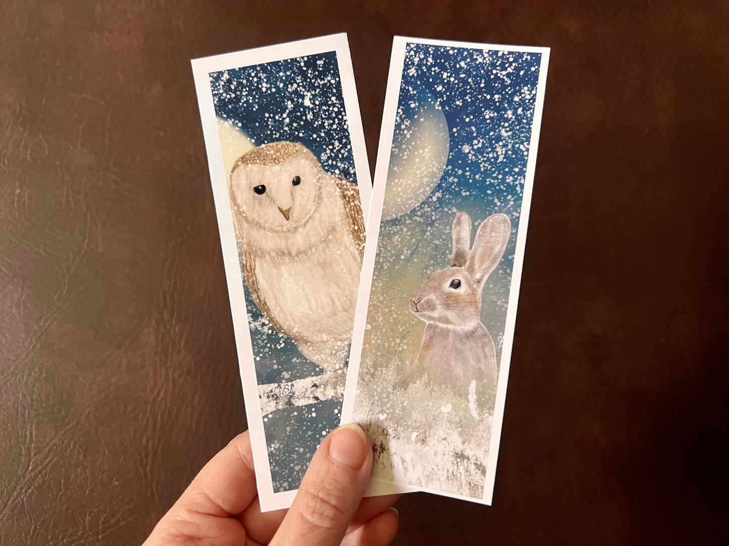 Rabbit & Owl Woodland Animal Bookmark Set - Handmade Illustrated Bookmarks