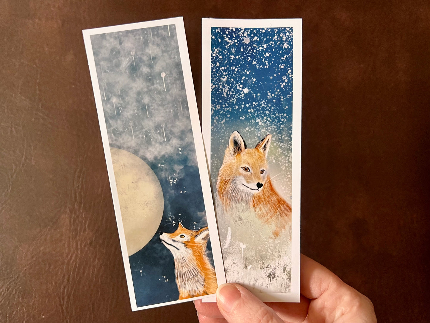 Fox Bookmark Set – Handmade Illustrated Bookmarks | Moongazing & Snowy Night Designs Printed on Premium Matte Paper