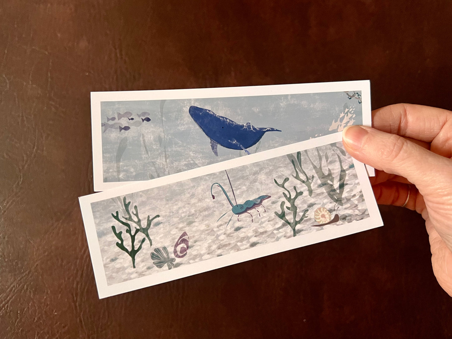 Sea Life Bookmark Set – Handmade Illustrated Bookmarks | Blue Whale & Lobster Designs