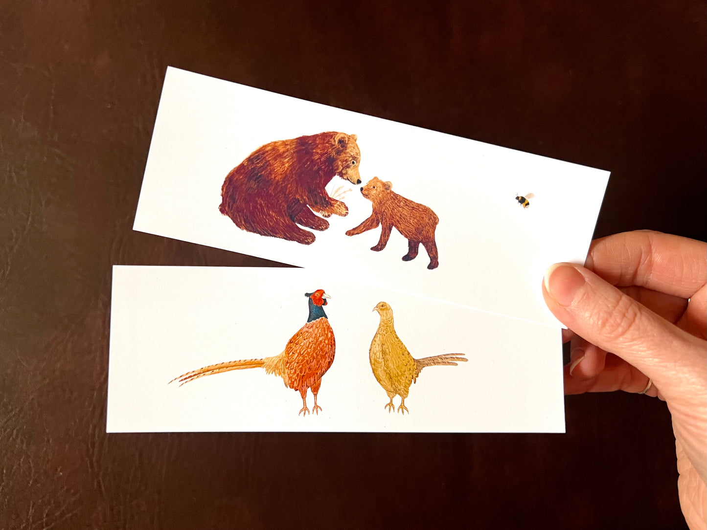 Woodland Animal Bookmark Set – Handmade Illustrated Bookmarks | Two Lovely Bears & Pheasants Designs