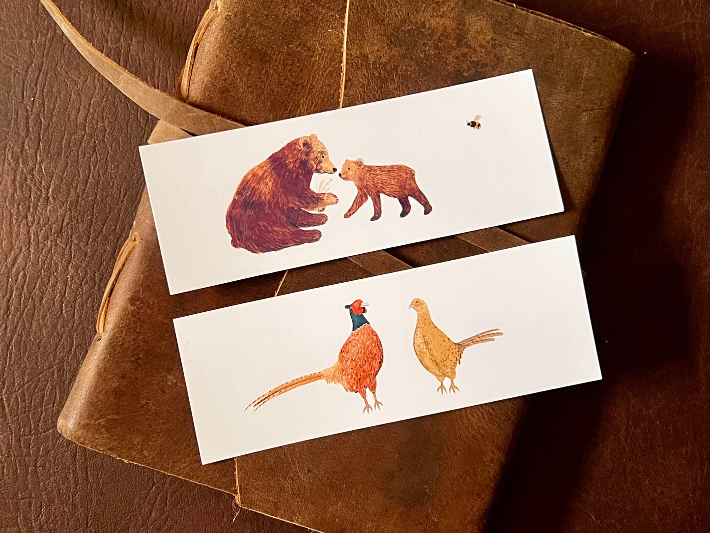 Woodland Animal Bookmark Set – Handmade Illustrated Bookmarks | Two Lovely Bears & Pheasants Designs