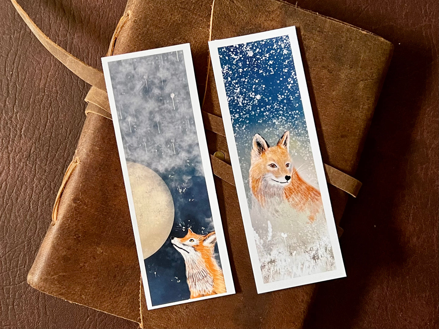 Fox Bookmark Set – Handmade Illustrated Bookmarks | Moongazing & Snowy Night Designs Printed on Premium Matte Paper