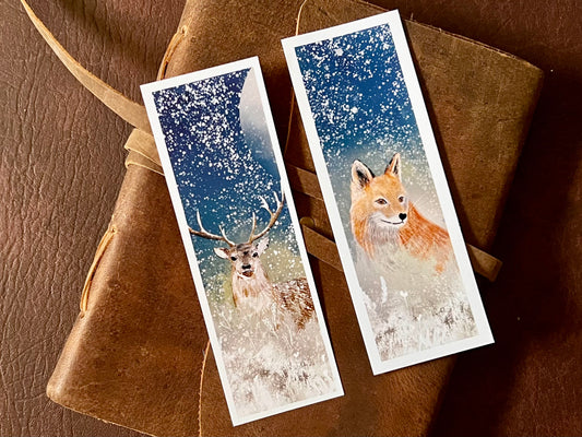 Fox & Deer Night Sky Bookmark Set – Handmade Illustrated Bookmarks Printed on Premium Matte Paper