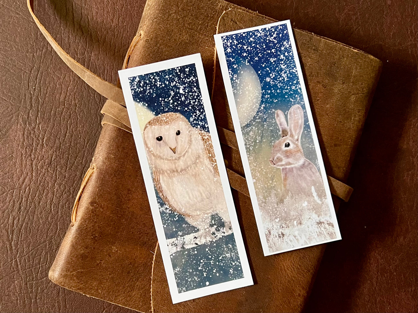 Rabbit & Owl Woodland Animal Bookmark Set - Handmade Illustrated Bookmarks