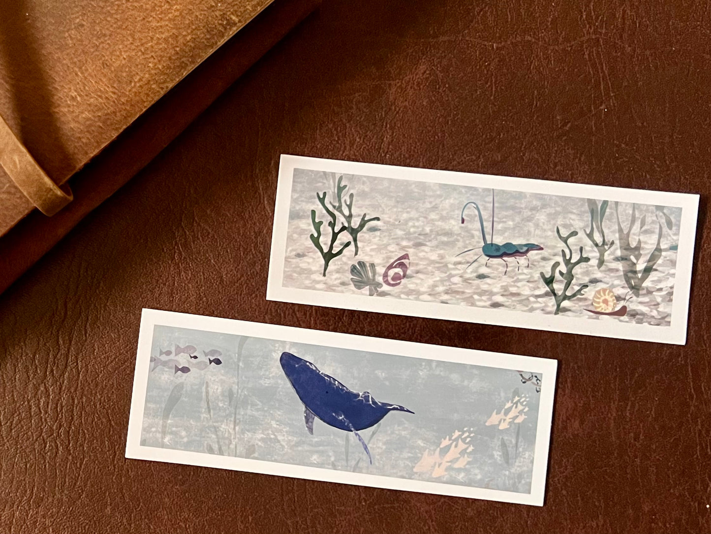 Sea Life Bookmark Set – Handmade Illustrated Bookmarks | Blue Whale & Lobster Designs
