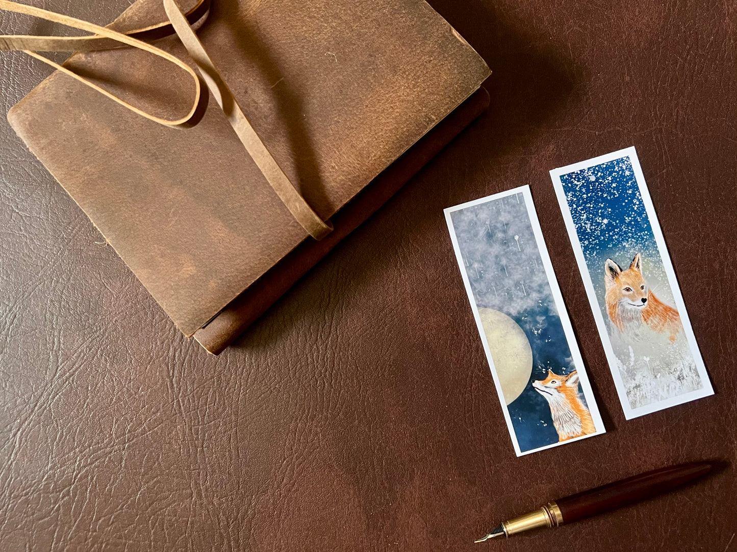 Fox Bookmark Set – Handmade Illustrated Bookmarks | Moongazing & Snowy Night Designs Printed on Premium Matte Paper
