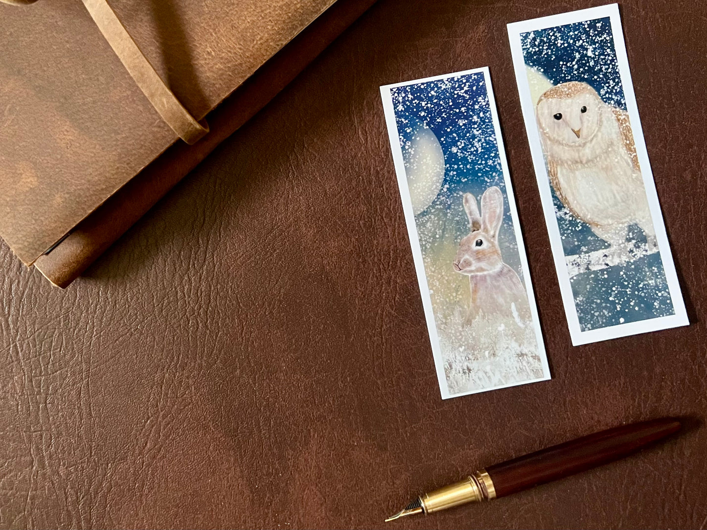 Rabbit & Owl Woodland Animal Bookmark Set - Handmade Illustrated Bookmarks