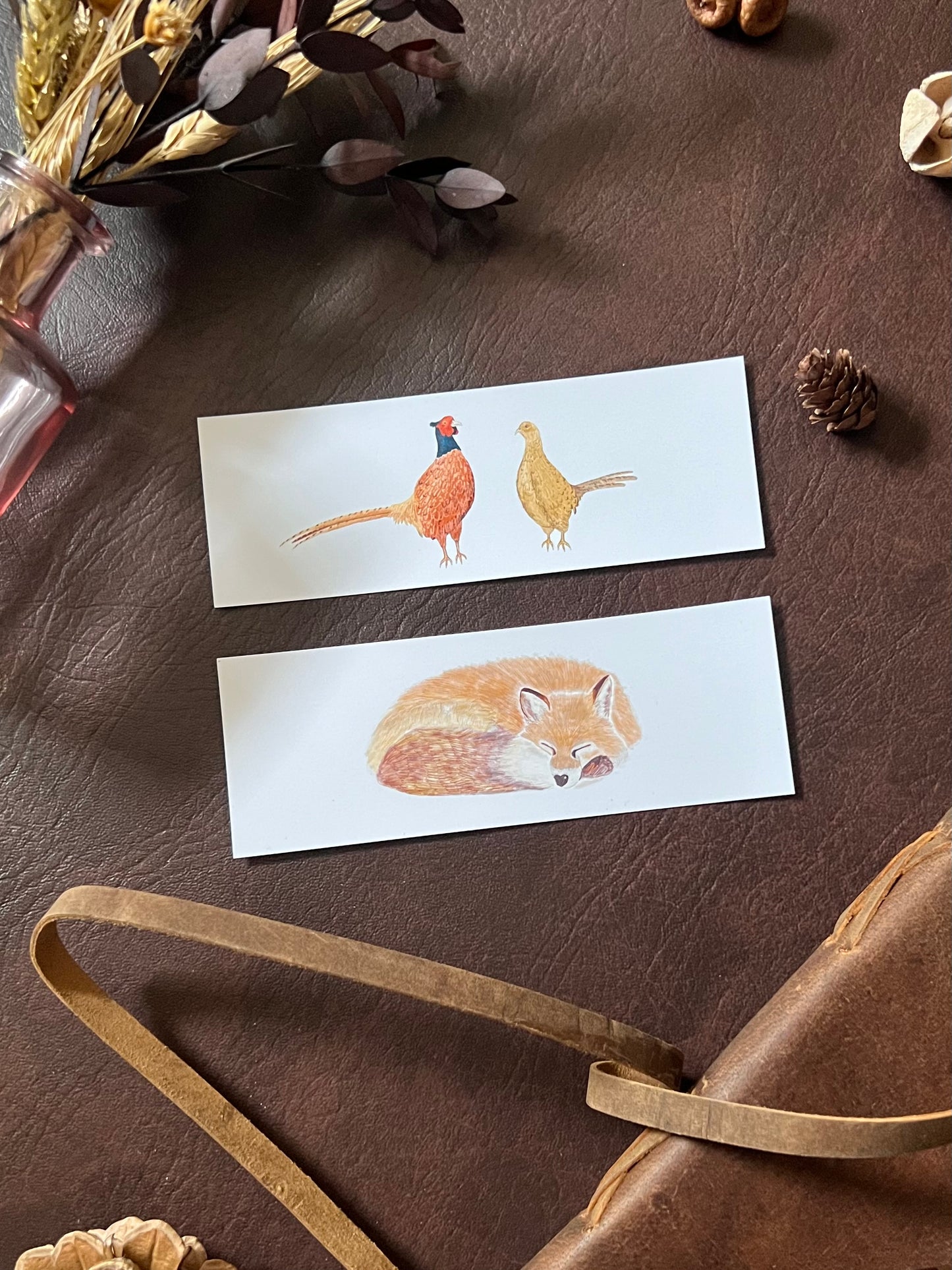 British Countryside Bookmark Set – Handmade Illustrated Bookmarks | Sleeping Fox & Two Lovely Pheasants Designs (Copy)