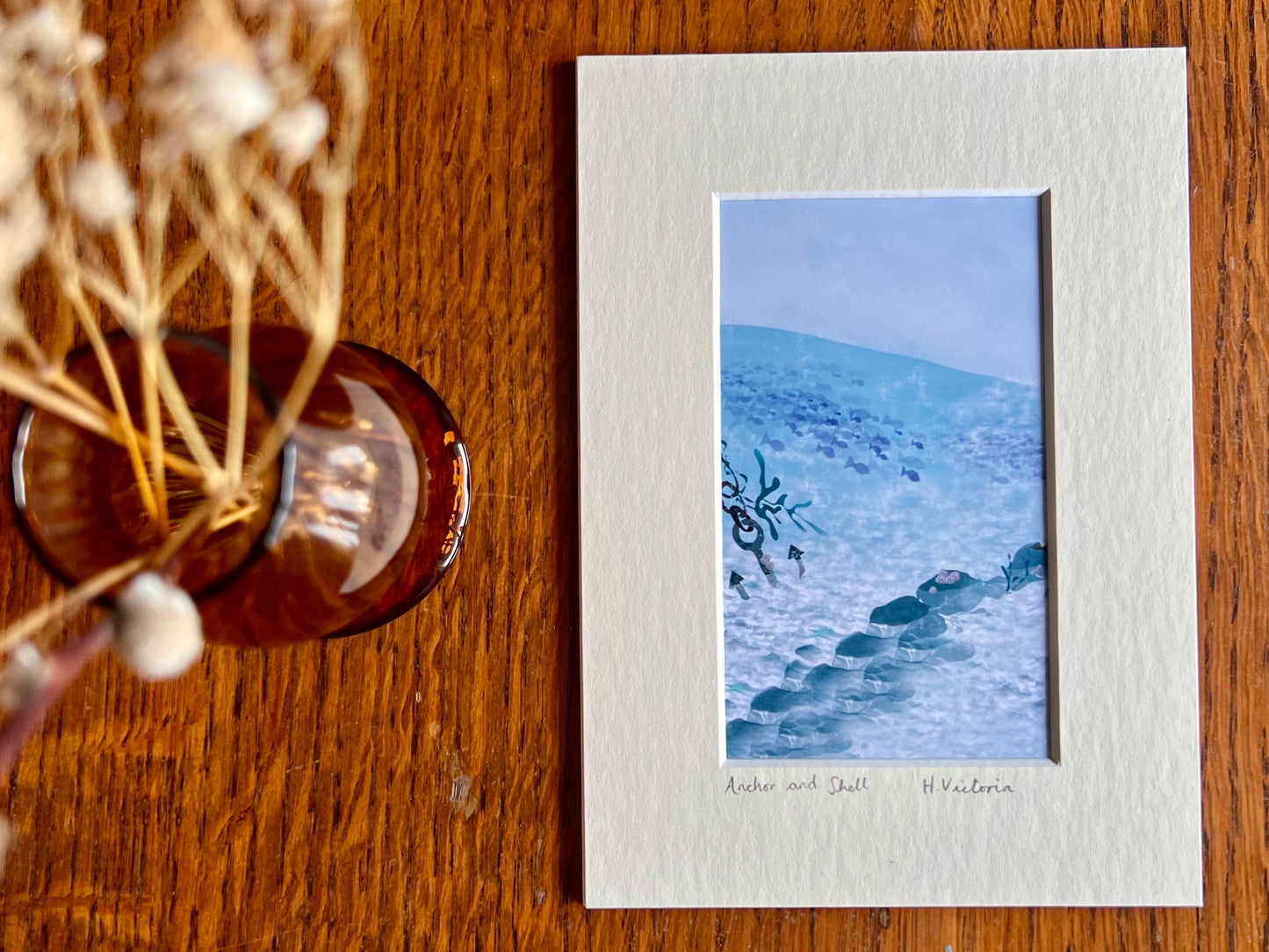 Anchor and Shells Art Print – Small Nautical Home Accent in Calm Blue