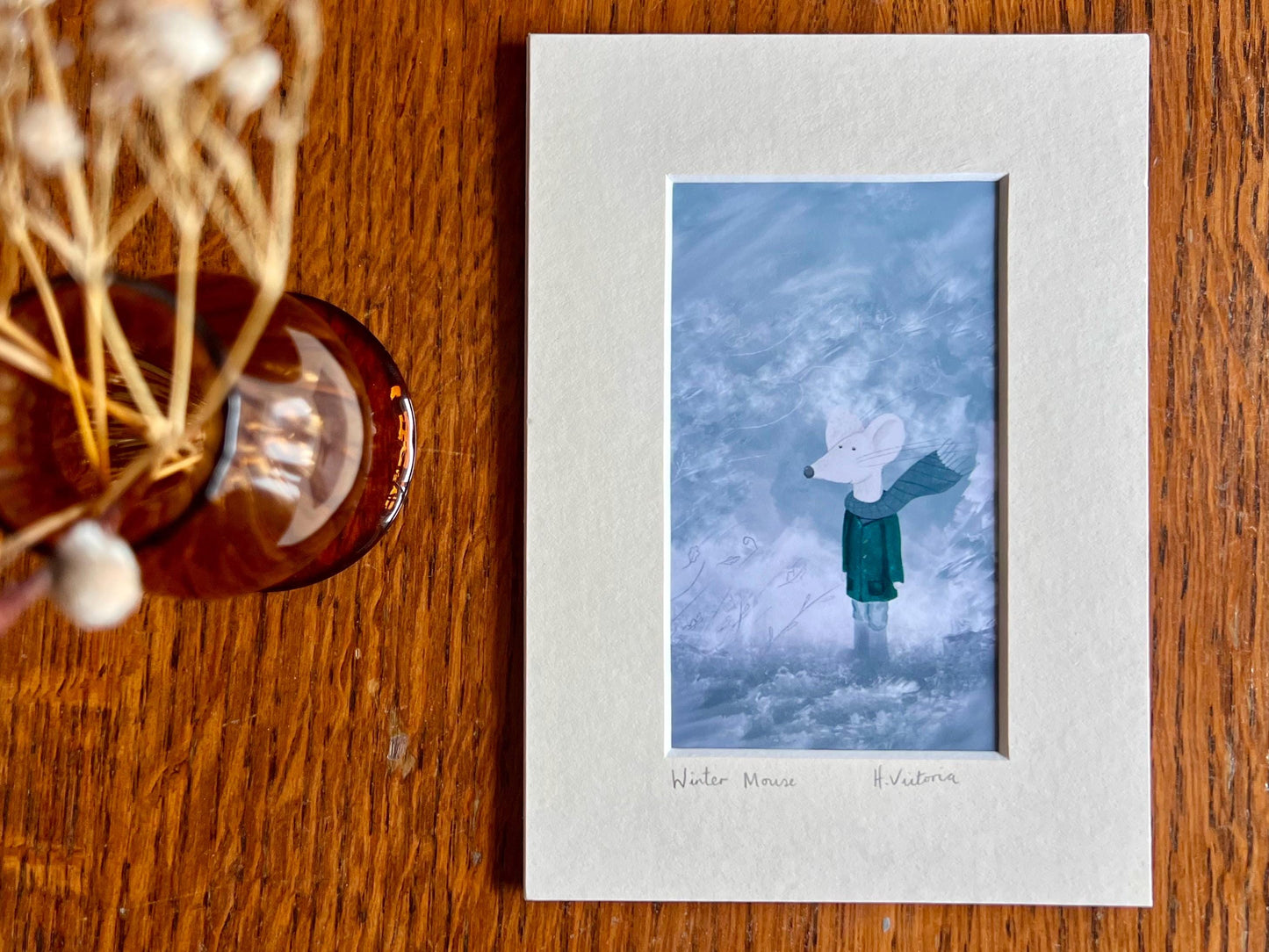 Cute Mouse in Coat and Scarf Art Print – Perfect Winter Gift in Blue