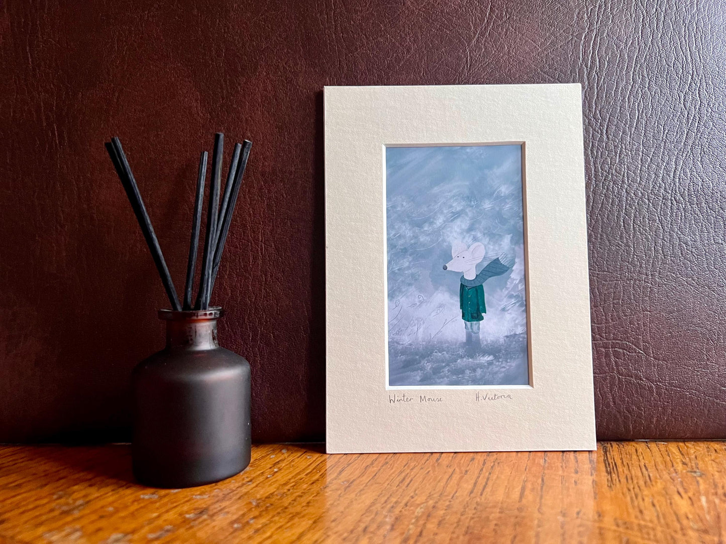 Cute Mouse in Coat and Scarf Art Print – Perfect Winter Gift in Blue