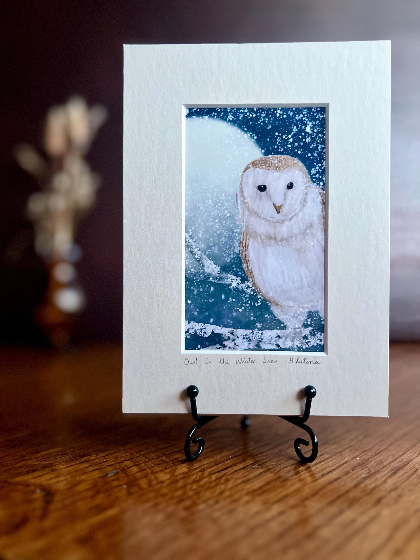 Barn Owl Art Print & Starry Rabbit Card – Celestial Woodland Animal Gift Set with Snowy Night Sky Illustration