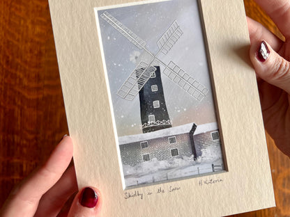 Skidby Windmill in Snow Little Art Print