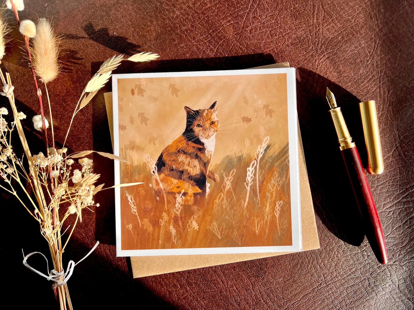 Calico Cat Illustration Greeting Card – Blank for Any Occasion | Value or Premium Options