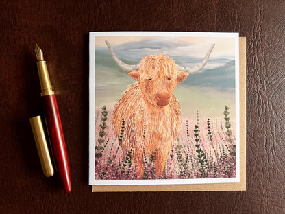 Scottish Highland Cow Art Card – Blank Inside for Any Occasion