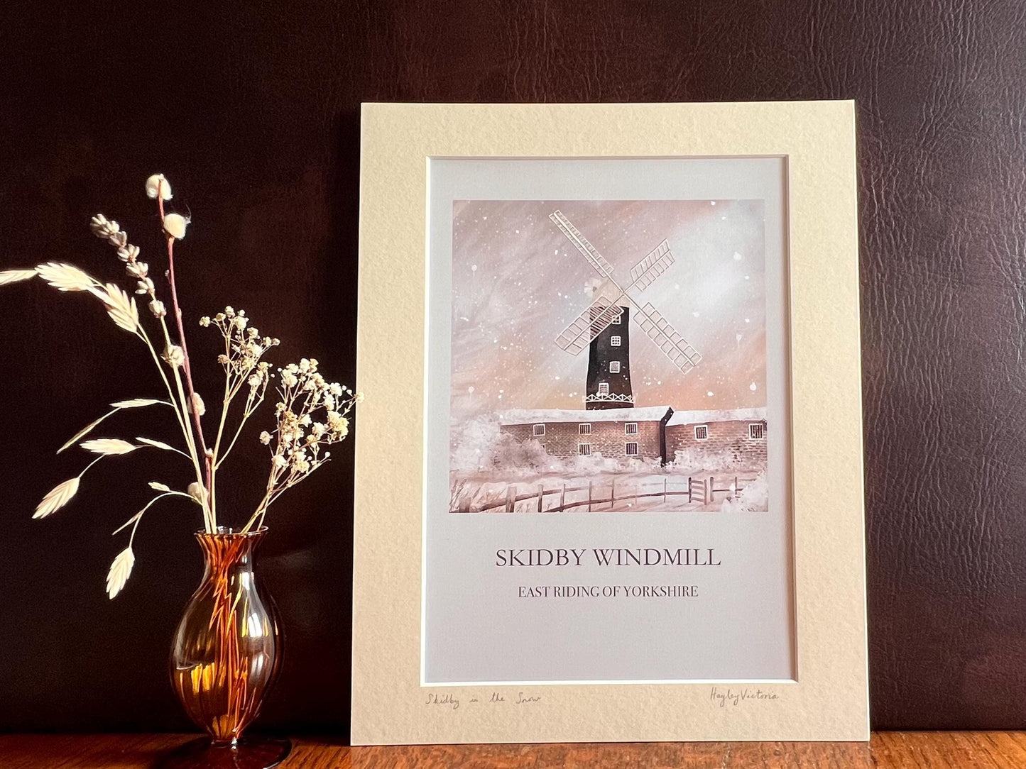 Skidby Windmill Snow Print – East Yorkshire Winter Landscape Illustration – Multiple Background Colours Available