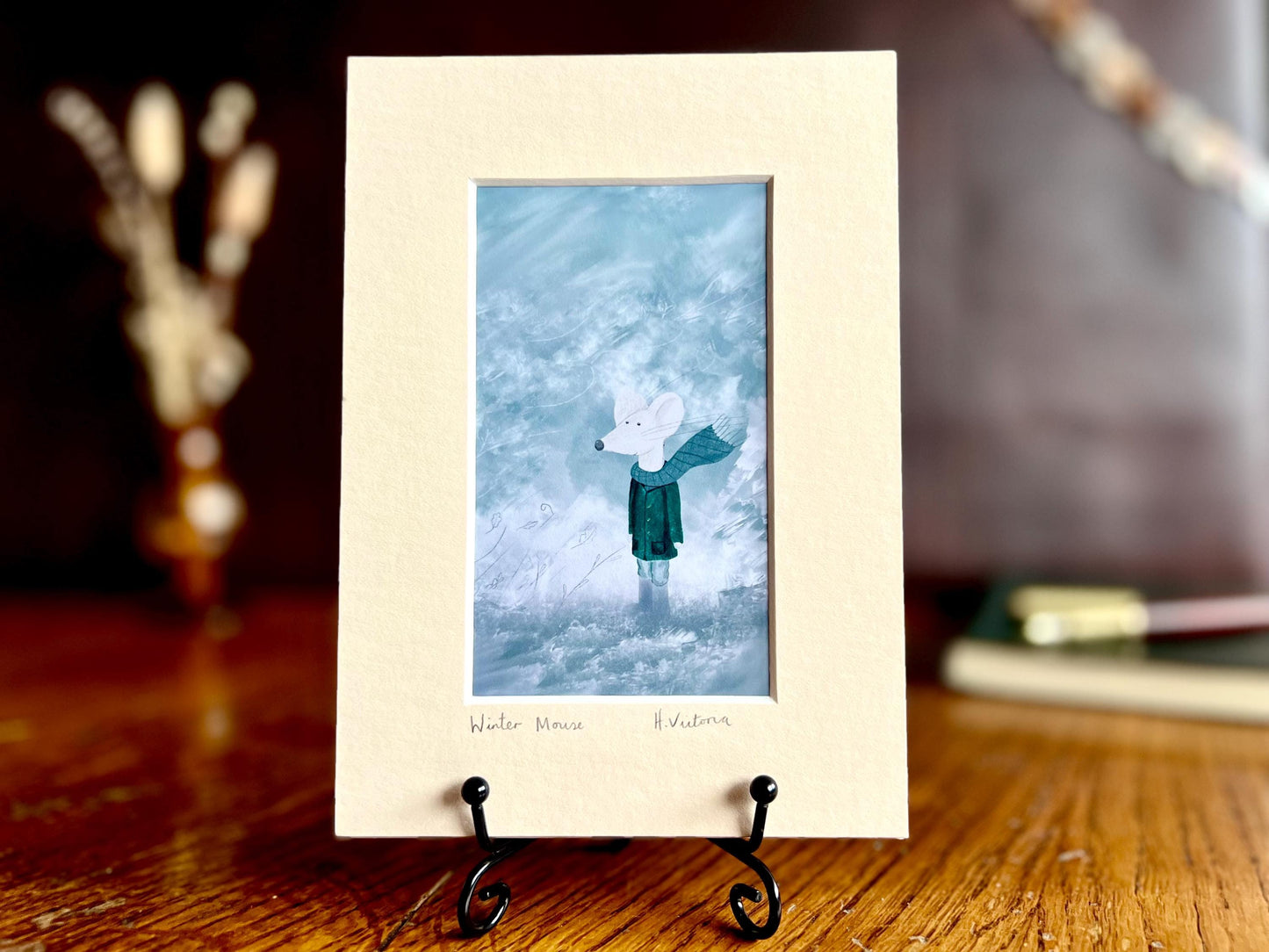 Cute Mouse in Coat and Scarf Art Print – Perfect Winter Gift in Blue