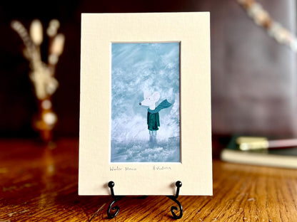 Cute Mouse in Coat and Scarf Art Print – Perfect Winter Gift in Blue
