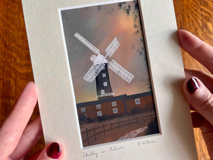 Skidby Windmill Art Print – Small Home Accent with Autumn Sunset Illustration
