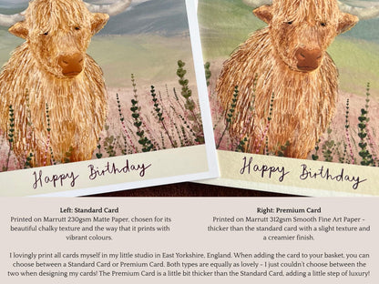 Highland Cow Birthday Card – Illustrated Art Card, Blank Inside