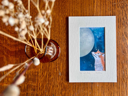 Fox and Moon Celestial Art Print – Home Accent in a 5”x7” Mount