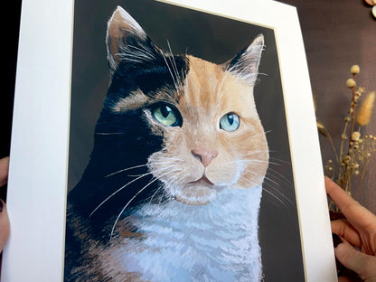 Custom Cat Portrait: Hand-Drawn A4 Art Print in 11”x14” Mount