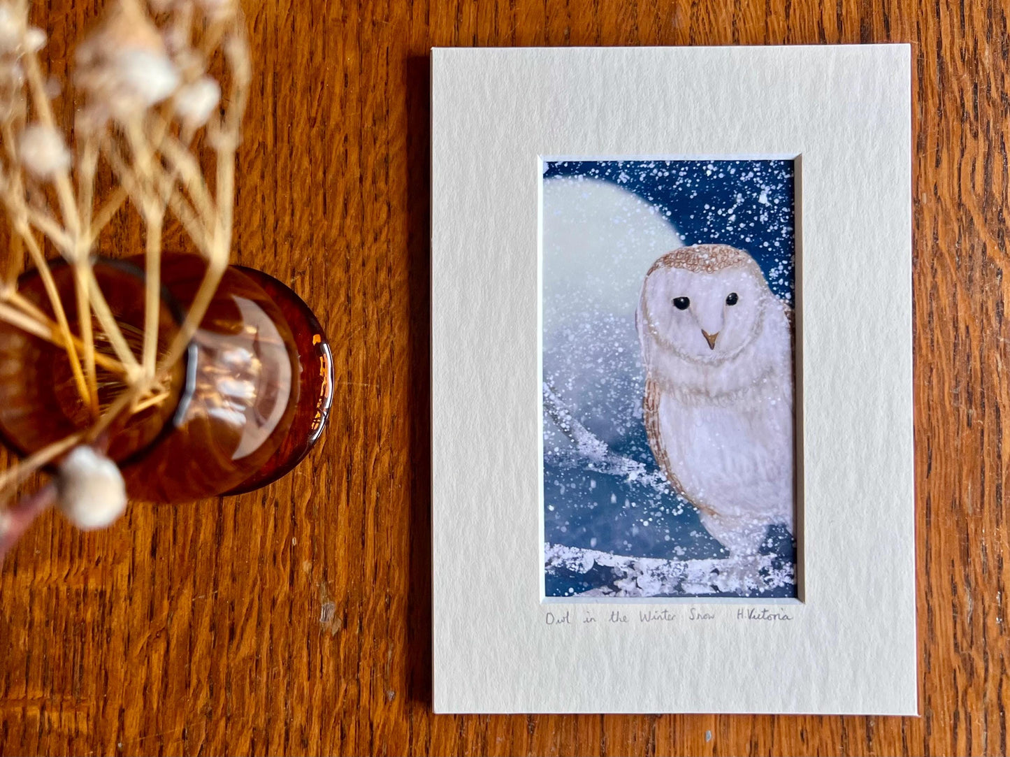 Mini Barn Owl Art Print Illustrated & Handmade by Artist Hayley Victoria | Rustic Home Decor / Small Art Gift