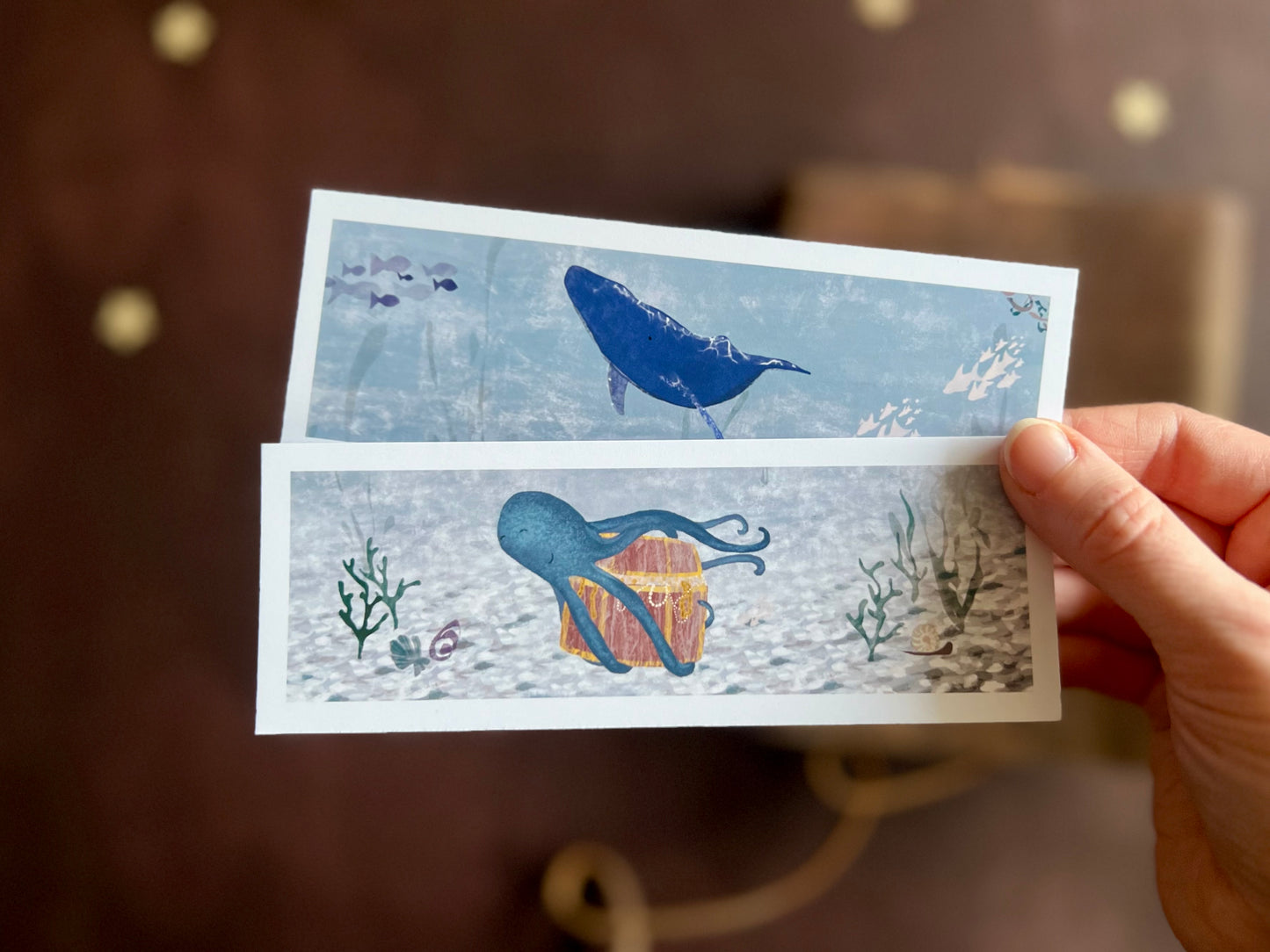 Blue Whale and Octopus Bookmark Set