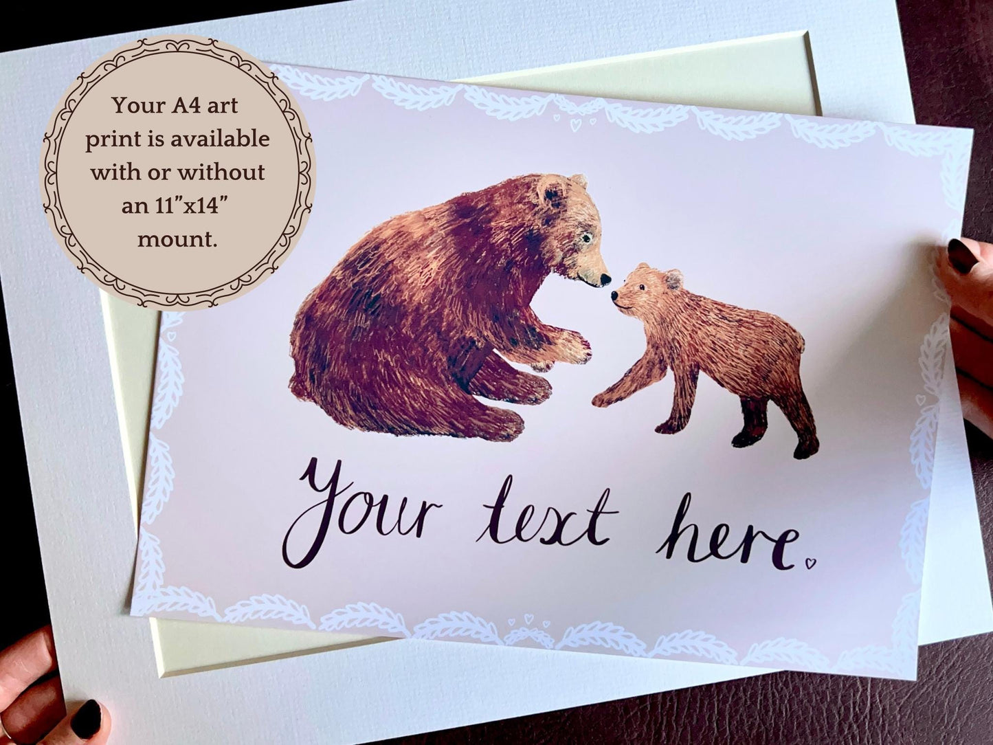 Personalised Bear Family Art Print – Custom Name or Date, Nursery Wall Art