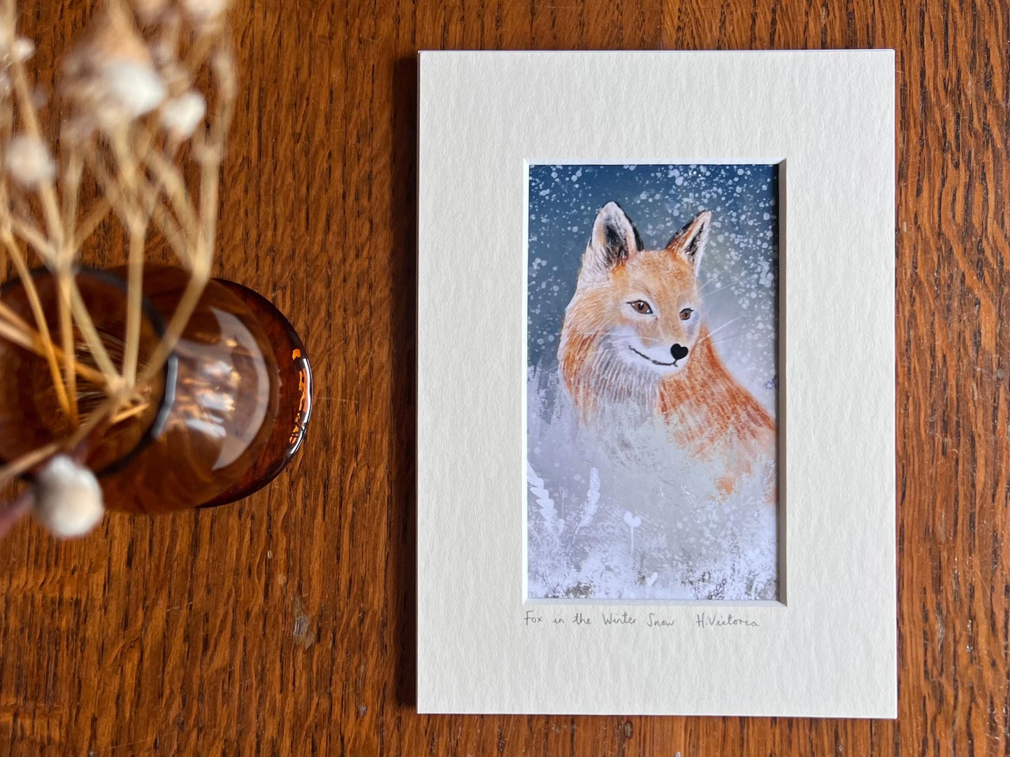 Fox in the Snow Art Print – 5”x7” Mounted Illustration by Hayley Victoria