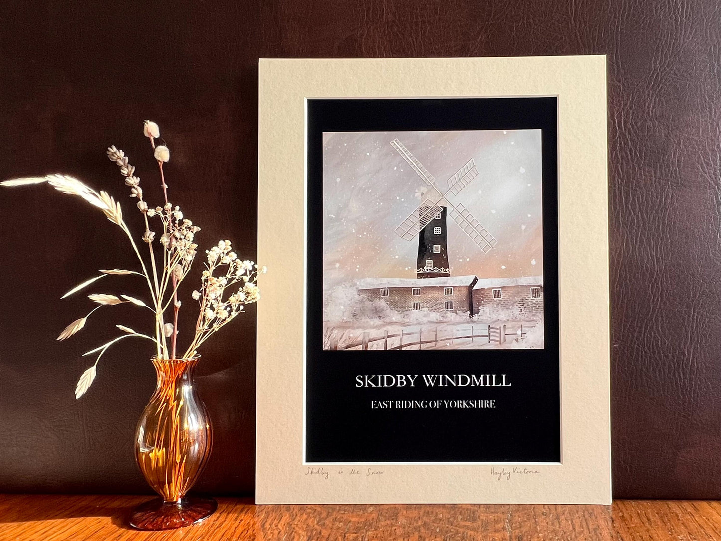 Skidby Windmill Snow Print – East Yorkshire Winter Landscape Illustration – Multiple Background Colours Available