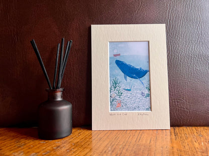 Whale and Lobster Coastal Art Print in Mount – Nautical Decor Home Accent