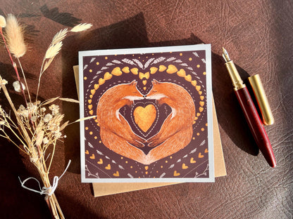 Woodland Fox Greeting Card – Symmetrical Geometric Folk Art Design, Blank for Any Occasion