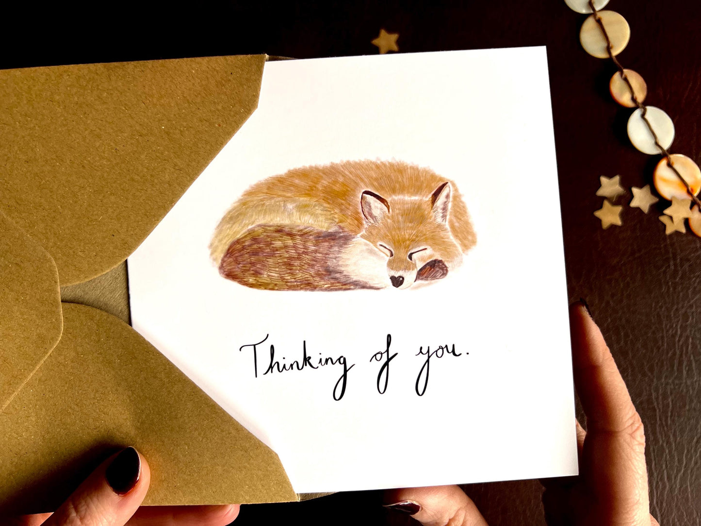 Thinking of You Fox Card – Resting Fox Illustration, Blank Greeting Card for Sending Thoughts and Offering Condolences